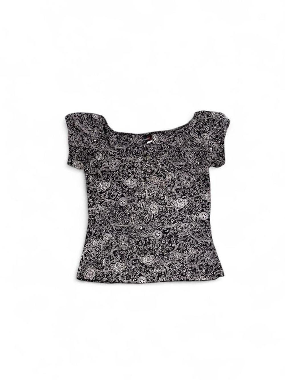 Studio Y Black and White Paisley Scoop Neck Top